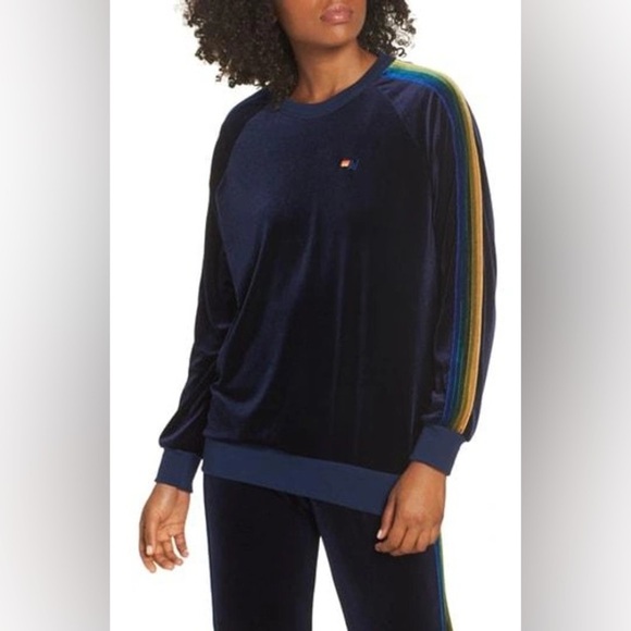 Aviator Nation Sweaters - Aviator Nation Navy Blue Classic Velvet 5 Stripe Crewneck/Sweatshirt/Pullover|🌈